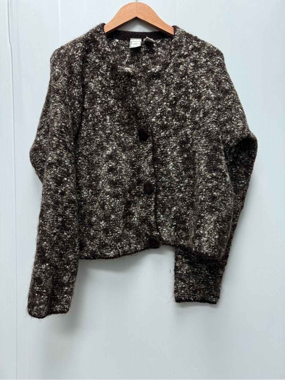 Vintage Boundary Waters Bouclé mohair blend Cardigan Sweater Dark Brown & Cream